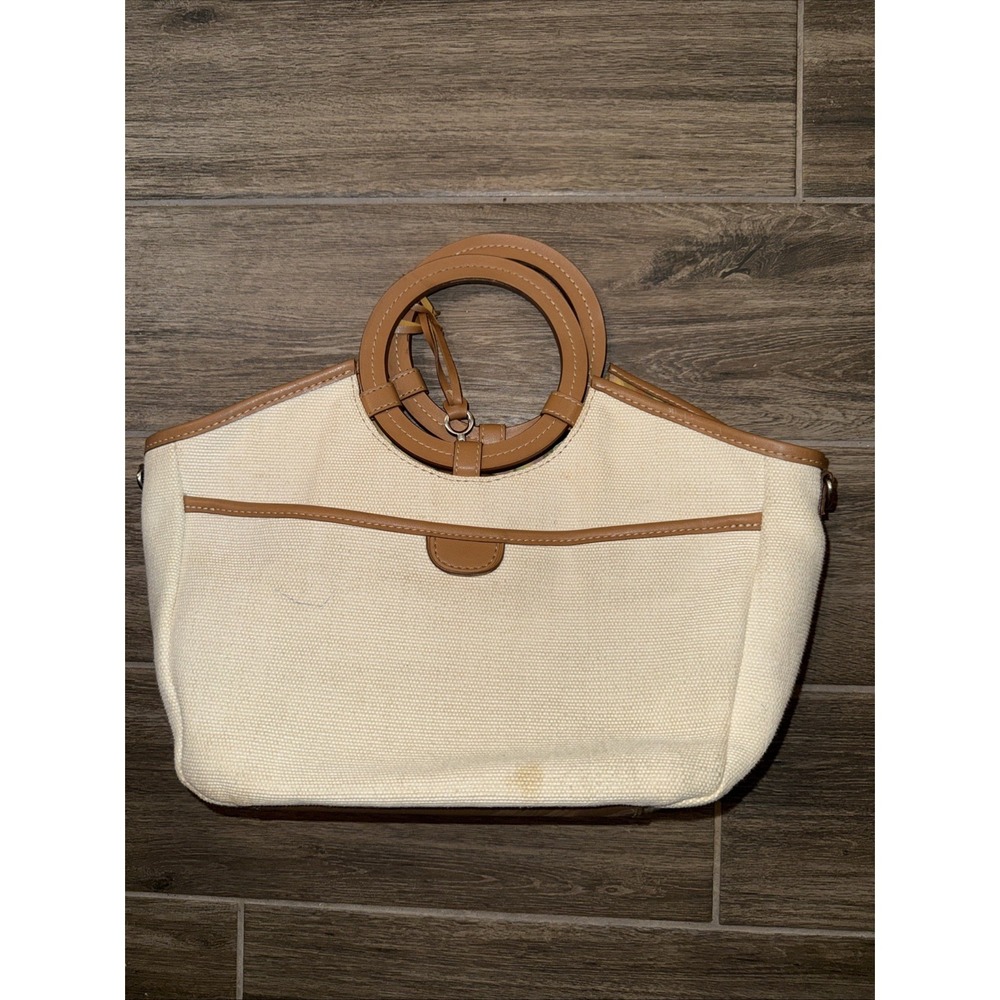 FOSSIL Canvas Crossbody Bag Leather Ring HANDLES No Shoulder Strap Stained